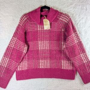 531-Hem & Thread Fuchsia Plaid Turtleneck Sweater